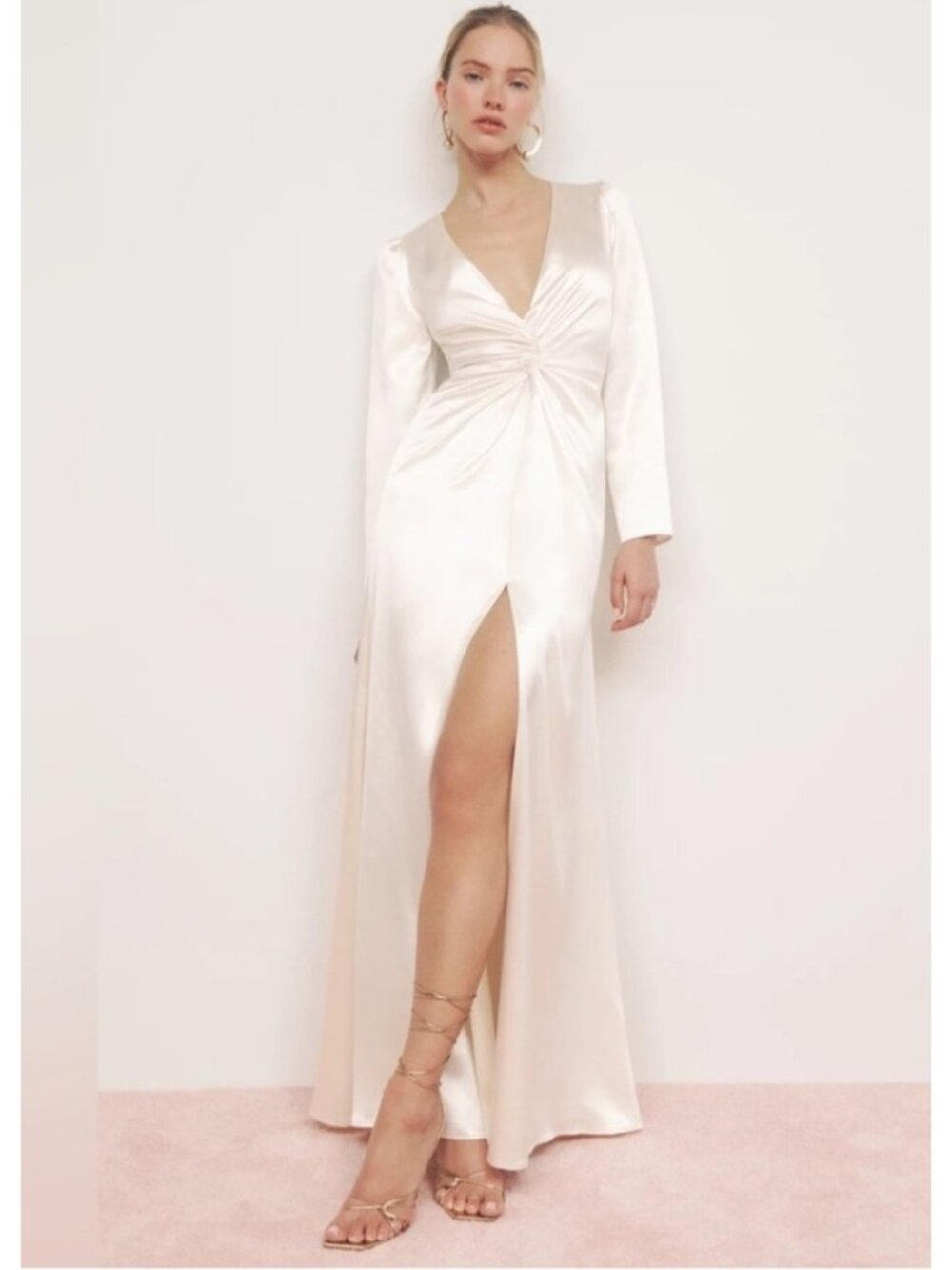 NWT Reformation Delphi Long Sleeve Silk Dress in Ivory